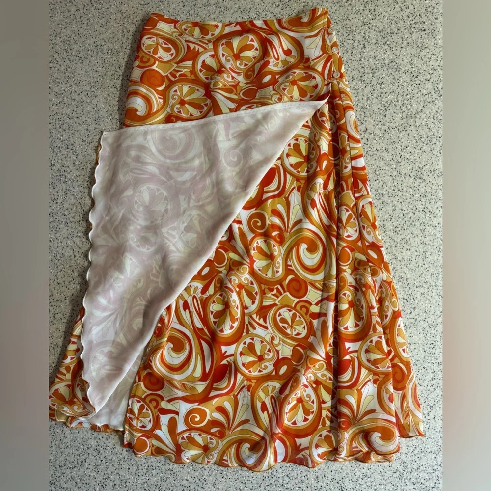 Mazzonetto Orange Psychedelic Pucci Style A-line midi skirt.Made in Italy Size 6 - Picture 5 of 9